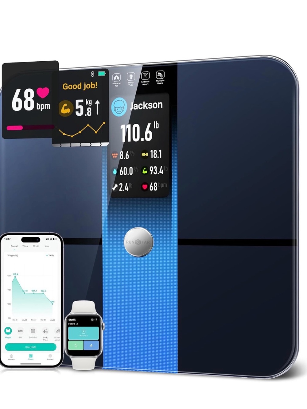 Smart Body Weight Scale with App Connectivity - Blue